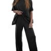 Women's 2 Piece Travel Outfits Casual Short Sleeve Knit Sweater Set Wide Leg Pants Lounge Sets Tracksuit