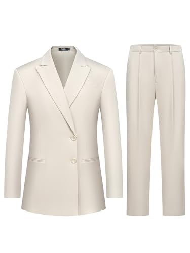 Women's 2 Piece Suit Two Button Business Casual Office Work Outfits Dressy Blazer Wide Leg Pants Set