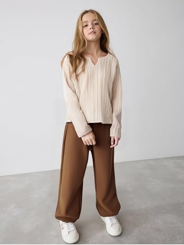 Girls' Clothes Long Sleeve Ribbed Knit Ruched Tops & Camo Jogger Pants Sets Fall Outfits with Pockets Size 6-14Y