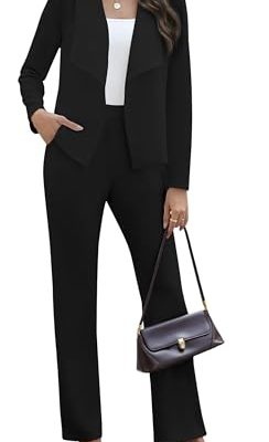 Pant Suits for Women Business Casual 2 Piece Outfits Dressy Open Front Blazer Jacket and Pants Set