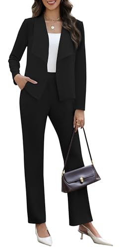 Pant Suits for Women Business Casual 2 Piece Outfits Dressy Open Front Blazer Jacket and Pants Set