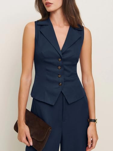 Womens Vest Sets Summer 2 Piece Outfits Button Crop Blazer Vest and Wide Leg Pant Suits