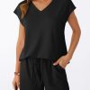 2 Piece V Neck Cap Sleeve Shirt and Shorts Set Womens Matching Summer Lounge Sets