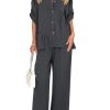 Two Piece Sets for Women Summer Outfits 2025 Dressy Casual Half Sleeve Button Down Shirt Wide Leg Pants Lounge Set