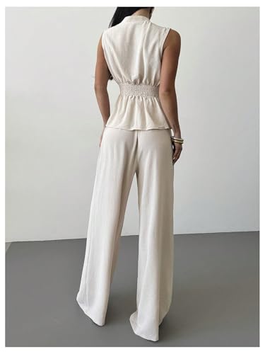 Women's Suit Pants Set 2 Piece Summer Outfit Wrap V Neck Belted Top and Pants Business Casual Clothes