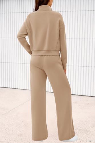 Women's 2 Piece Outfits Fall Sweatsuits Zip Up Sweatshirt Wide Leg Sweatpants Casual Tracksuit Lounge Sets