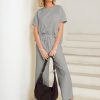 Womens 2 Piece Outfits Lounge Sets Short Sleeve Loose Fit Top and Wide Leg Pants Set Sweatsuits Tracksuit