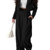 Women's 2 Piece Casual Outfits Cropped Blazer Jackets High Waisted Wide Leg Work Pants Suit Set