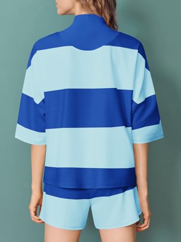 Womens 2 Piece Outfits Summer Striped Sweatshirt Workout Shorts Sets Matching Lounge Set Tracksuits