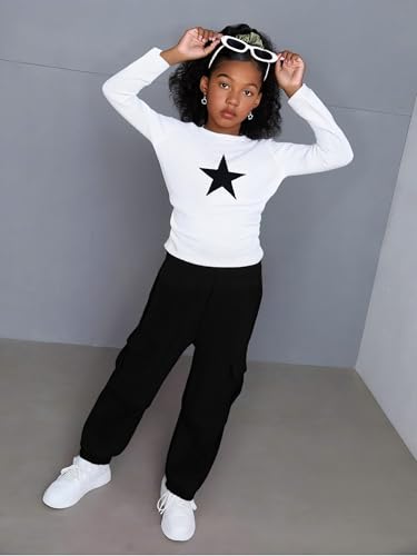 Tween Girls Clothes Ribbed Star Printed Shirt + Cargo Pants Sets Fall Outfits Sizes 7-16 Years