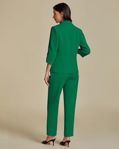 Pant Suits for Women Dressy 2 Piece Business Casual Outfits 3/4 Sleeve Blazer Straight Leg Pant Sets Office Work
