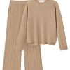 Women's Fall 2 Piece Sweater Set Long Sleeve Knit Pullover Tops High Waist Pleated Wide Leg Pants Lounge Sets