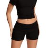 Women Workout 2 Piece sets Short Sleeve Tops Slim Foldover Shorts Matching Gym Outfits Tracksuit