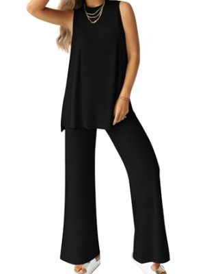 Women's 2 Piece Lounge Set 2025 Summer Casual Loose Tank Top Wide Leg Pants Matching Travel Outfits Tracksuit