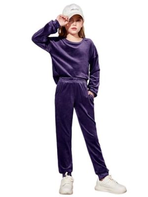 Girls 2 Piece Outfit Sweatsuits Set Kids Velour Sweatshirts & Sweatpants Tracksuits Set for Girls