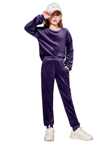 Girls 2 Piece Outfit Sweatsuits Set Kids Velour Sweatshirts & Sweatpants Tracksuits Set for Girls
