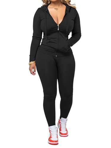 Women 2 Piece Outfits Casual Workout Sets Bodycon Tracksuit Zip Up Long Sleeve Hoodle Jacket Jogger Pants Set