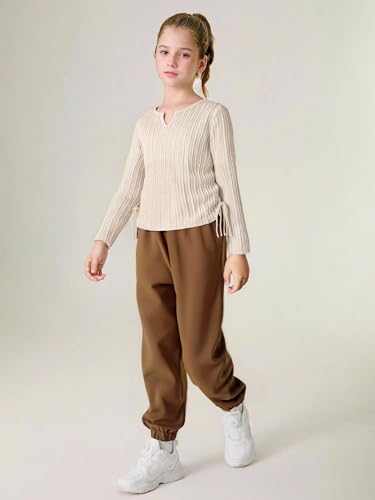 Girls' Clothes Long Sleeve Ribbed Knit Ruched Tops & Camo Jogger Pants Sets Fall Outfits with Pockets Size 6-14Y