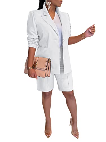 Womens 2 Piece Blazer Outfits Lapels Open Front Suit Jacket and Bermuda Shorts Set