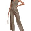 Women Suiting 2 Piece Outfits Knit Set Sleeveless Button Down Vest Wide Leg Pants Lounge Sets
