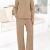 Women's Fall 2 Piece Sweater Set Long Sleeve Knit Pullover Tops High Waist Pleated Wide Leg Pants Lounge Sets