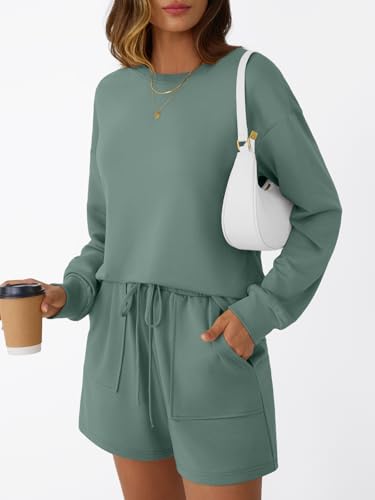 Lounge Sets for Women Two Piece Sweat Short Set Pajama Matching Outfits with Pocket 2025 Fall Fashion Clothes