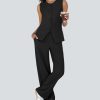 Women's 2 Piece Blazer Outfits Sleeveless Crewneck Vest Wide Leg Pantsuit 2025 Dressy Casual Work Sets