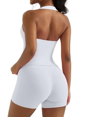 2 Piece Workout Sets for Women Halter Sports Bra Tank Gym Biker Shorts Outfits