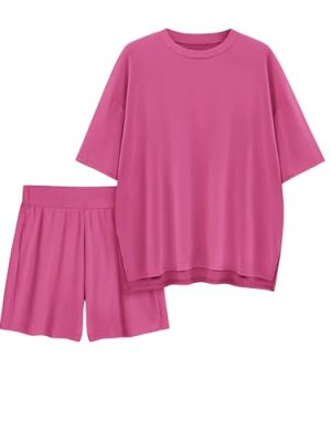 Womens 2 Piece Lounge Sets 2025 Summer Travel Outfits Casual Short Sleeve Oversized Tshirts Tops Biker Shorts