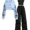 Girl's 3 Piece Workout Sports Outfits Cami Crop Top and Cargo Pants with Bow Knot Hoodie Active Sets