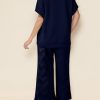 Women's 2 Piece Outfits Sweatsuit Casual Lapel Collar Short Sleeve Tops Drawstring Wide Leg Pant Lounge Sets