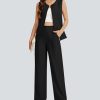 Women's 2 Piece Blazer Outfits Sleeveless Crewneck Vest Wide Leg Pantsuit 2025 Dressy Casual Work Sets