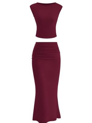 Skirt Sets Women 2 Piece Outfits Summer Outfits 2025 Going Out Crop Tops Long Maxi Skirts Beach Vacation Clothes