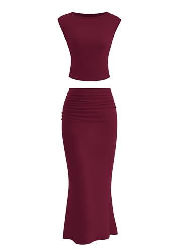 Skirt Sets Women 2 Piece Outfits Summer Outfits 2025 Going Out Crop Tops Long Maxi Skirts Beach Vacation Clothes