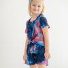 Girls Summer 2 Piece Outfits Tie Dye Short Sets Casual Twist Front Short Sleeve Tops and Pant with Pockets