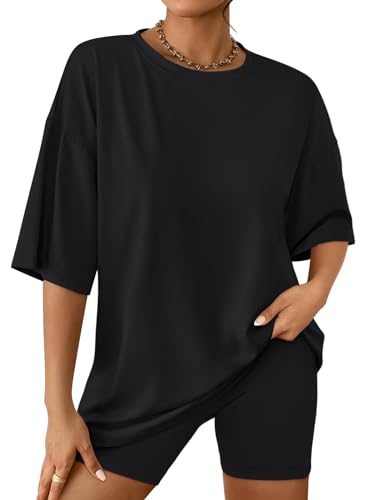 Womens 2 Piece Sets Summer Outfits 2025 Two Piece Lounge Set Matching Clothing Oversized Tshirts Biker Short Fashion