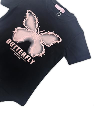 Girls' two-piece clothing set with butterfly pattern short sleeved T-shirt and work pants set