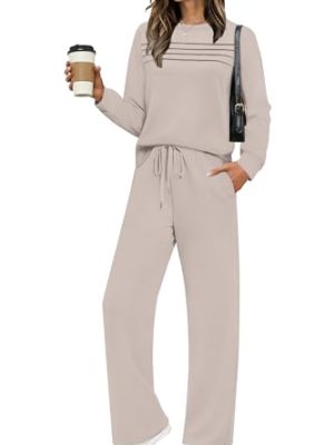 Women's 2 Piece Sets Sweatshirt Casual Travel Outfits Lounge Wide Leg Tracksuit Cozy Sweatsuits Fashion 2025