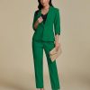 Pant Suits for Women Dressy 2 Piece Business Casual Outfits 3/4 Sleeve Blazer Straight Leg Pant Sets Office Work