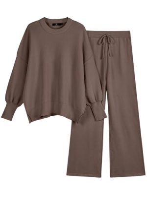 Women 2 Piece Outfits Sweatsuit Oversized Knit Pullover Sweater Tops Wide Leg Pants Lounge Set