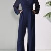 Jumpsuits for Women Dressy Patchwork Chiffon Sleeve V Neck Wide Leg Romper One Piece Trendy Outfits