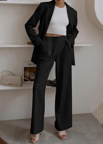 Women Suits 2 Piece Set Business Casual Dressy Oversized Blazer Jacket and Wide Leg Dress Pantsuits Formal Outfits