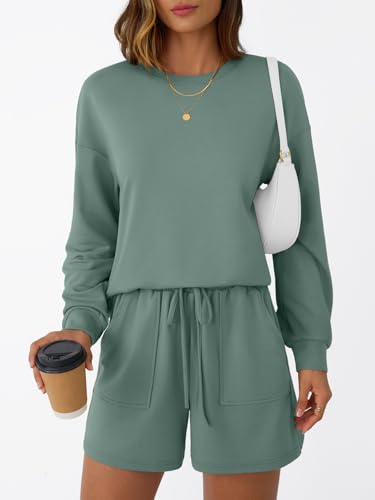 Lounge Sets for Women Two Piece Sweat Short Set Pajama Matching Outfits with Pocket 2025 Fall Fashion Clothes