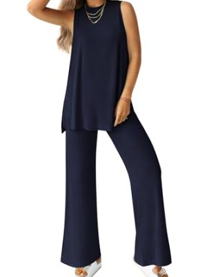 Women's 2 Piece Lounge Set 2025 Summer Casual Loose Tank Top Wide Leg Pants Matching Travel Outfits Tracksuit