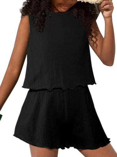 Girls' Summer 2 Piece Outfits Sleeveless Tank Tops and Wide Leg Shorts Sets