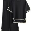 Womens Knit 2 Piece Sweater Sets Short Sleeve Pullover Tops Elastic Waist Wide Leg Pants Lounge Set