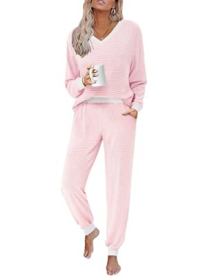 Women's Pajama Sets 2 Piece Striped Lounge Sets Long Sleeve Top and Pants Soft Sleepwear Pjs 2025 Fall Outfits