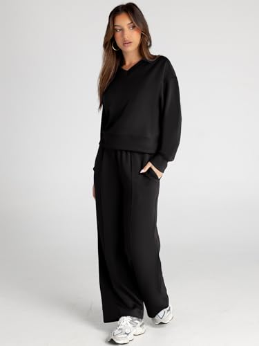 Women's 2 Piece Sweatsuits Sets Long Sleeve Pullover Tops Wide Leg Pants Casual Lounge Sweat Sets Fall Outfits