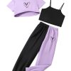 Girls' Summer 3 Pieces Outfits Graphic Crop Top and Camisole with Sweatpants Set