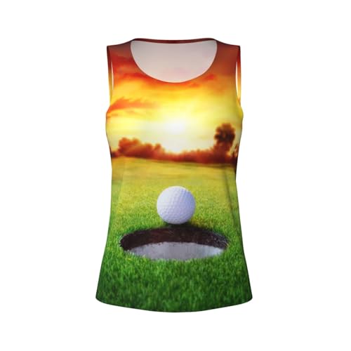 Sport Golf Ball Sunset Tree Print Women's Workout Tank Top Quick-Drying Activewear Summer Fitness Outdoor Adventures
